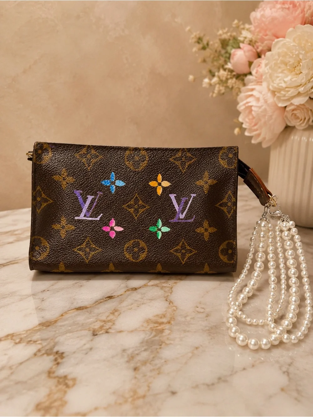 Louis Vuitton Monogram Pochette Rainbow Collection Pearl Wristlet pouch